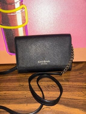 kate spade Black Leather Chain-Accent Crossbody